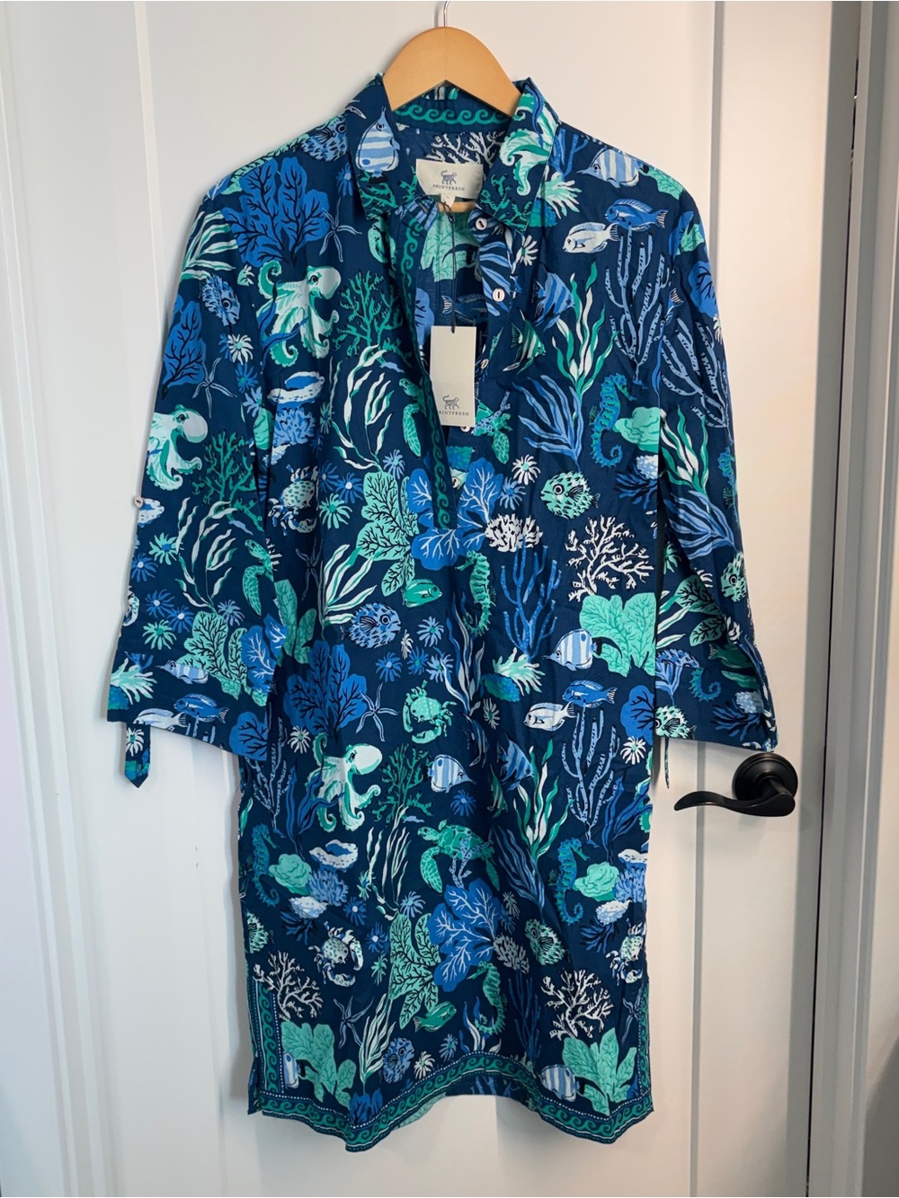 NEW NWT Printfresh Getaway Dress in Ocean Blues 100% Organic Cotton